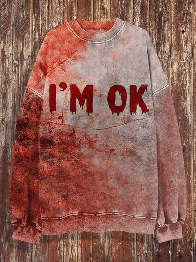 Unisex I`M OK Print Halloween Crew Neck Casual Sweatshirt