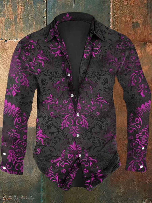 Men's Vintage Floral Print Casual Long Sleeve Shirt