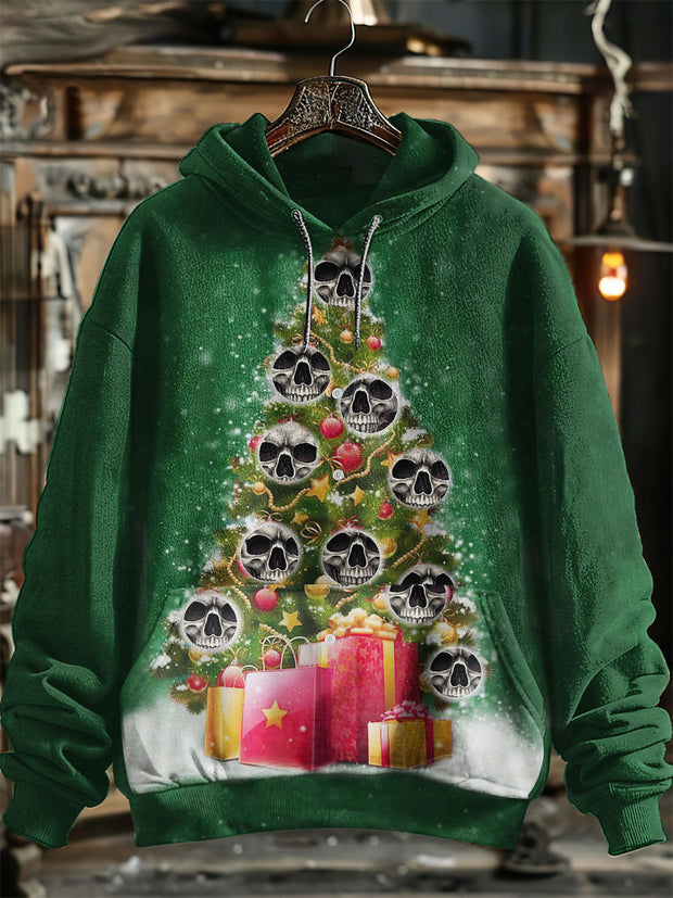 Unisex Skull Christmas Gift Print Hooded Sweatshirt With Pocket