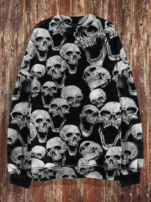 Unisex Happy Skulls Print Halloween Crew Neck Casual Sweatshirt