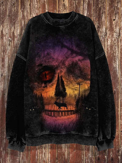 Unisex 3D Magic Skull Print Halloween Crew Neck Casual Sweatshirt