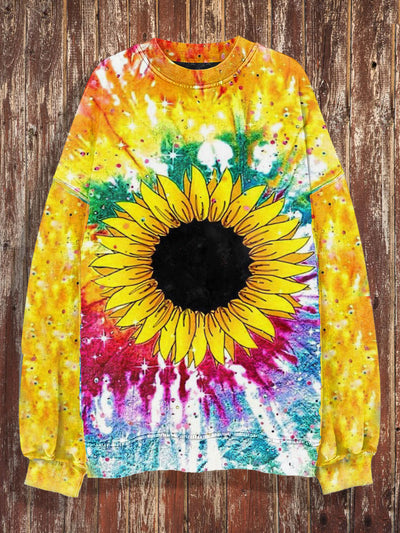 Unisex 3D Sunflower Print Crew Neck Casual Sweatshirt