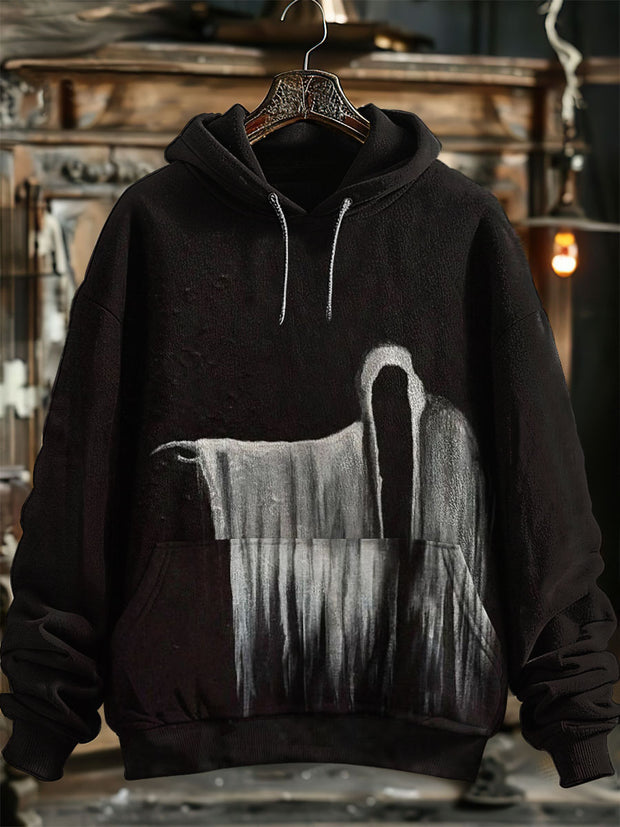 Unisex No-Face Ghost Print Halloween Hooded Sweatshirt With Pocket