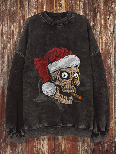 Unisex Skull Print Christmas Crew Neck Casual Sweatshirt