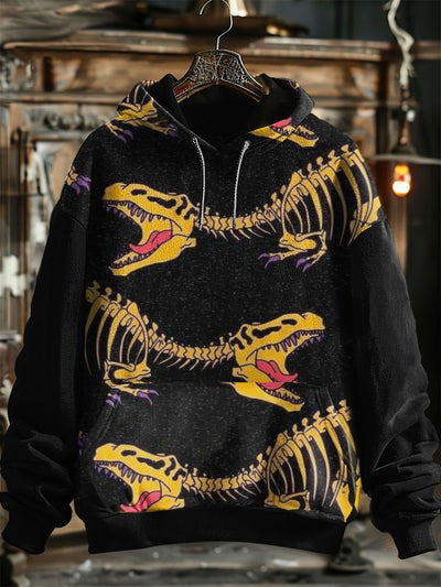 Unisex Dinosaur Print Halloween Hooded Sweatshirt With Pocket