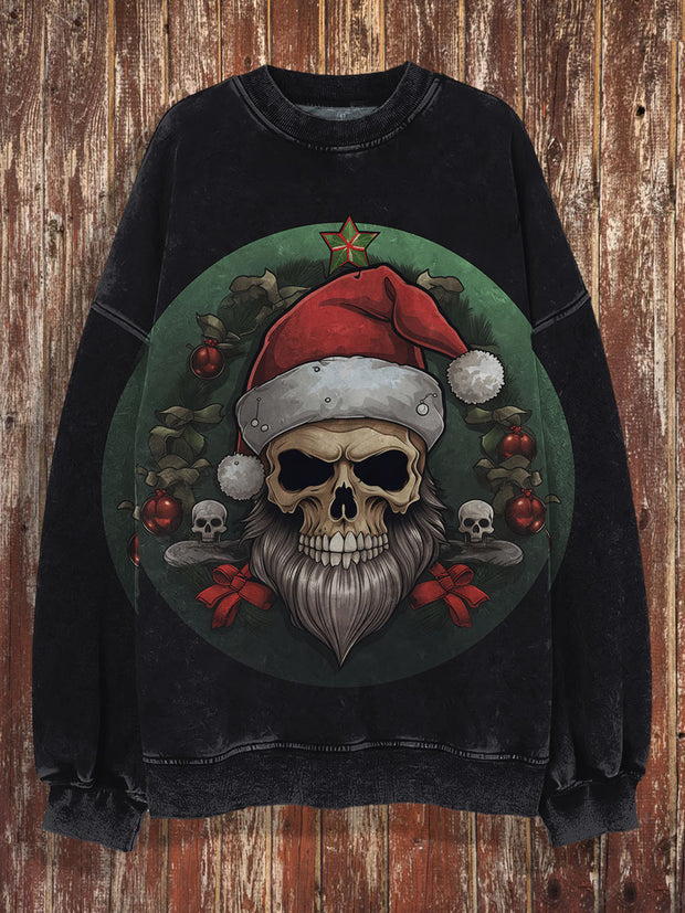 Unisex Christmas Skull Print Crew Neck Casual Sweatshirt