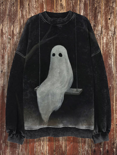 Unisex Ghost Print Halloween Crew Neck Casual Sweatshirt