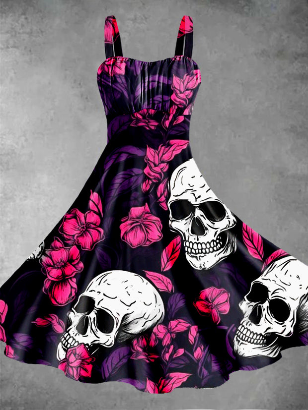 Sleeveless summer dress with skull for women