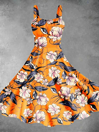 Sleeveless summer dress with flowers for women