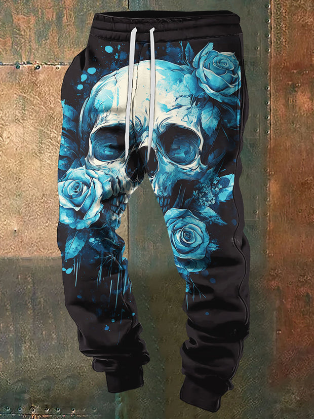 Men's Skull Around Rose Halloween Print Sweatpants