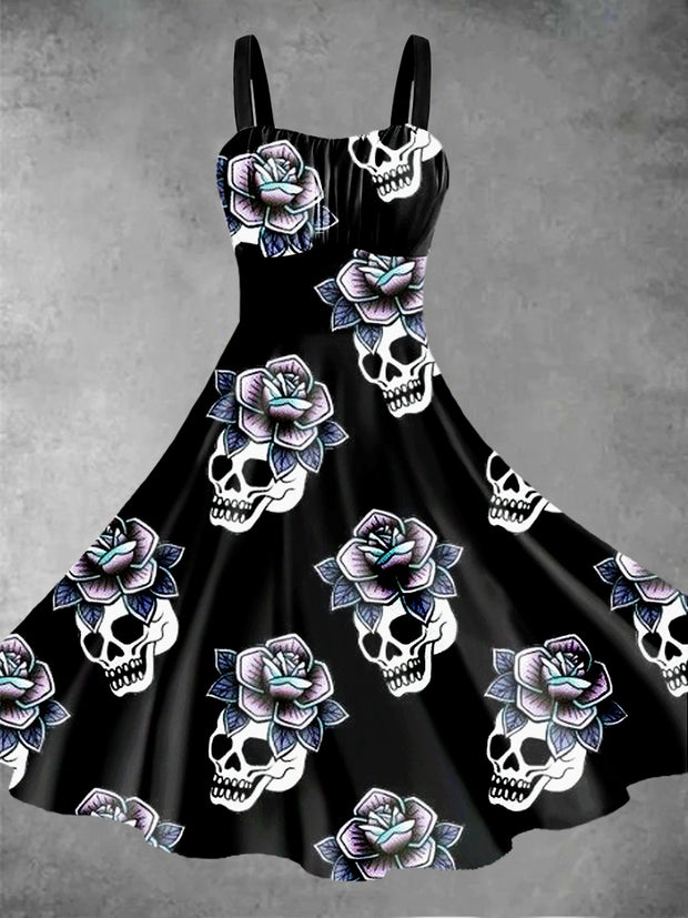 Sleeveless summer dress with skull for women