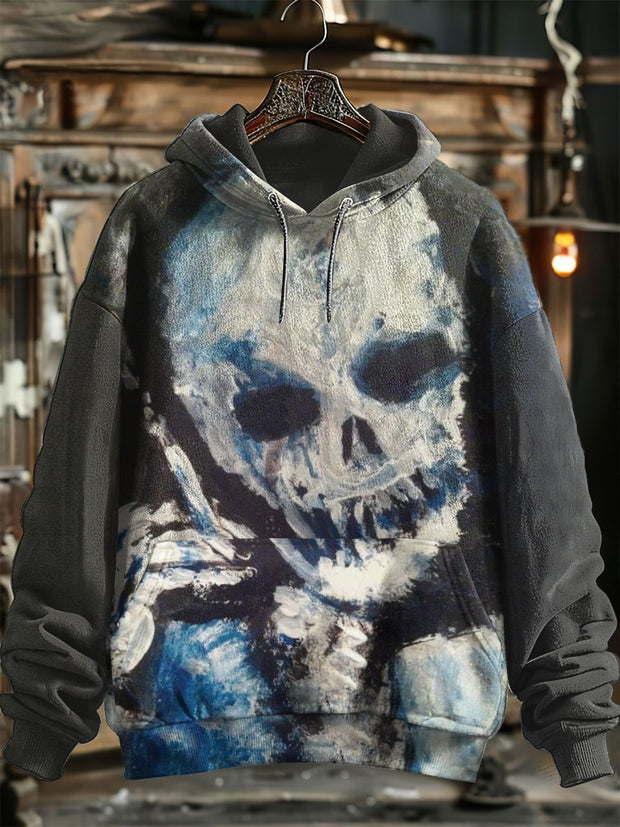 Unisex Smoking Skull Print Halloween Hooded Sweatshirt With Pocket