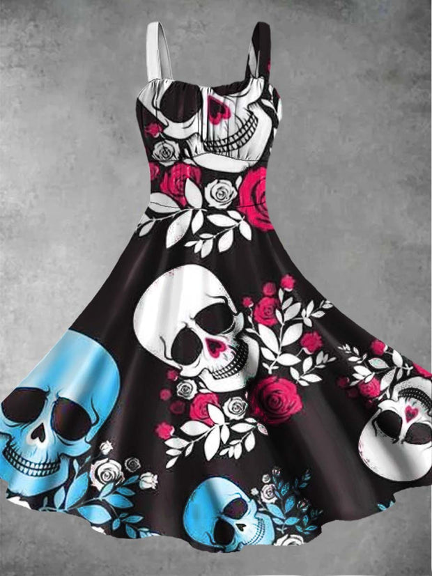 Sleeveless summer dress with skull for women