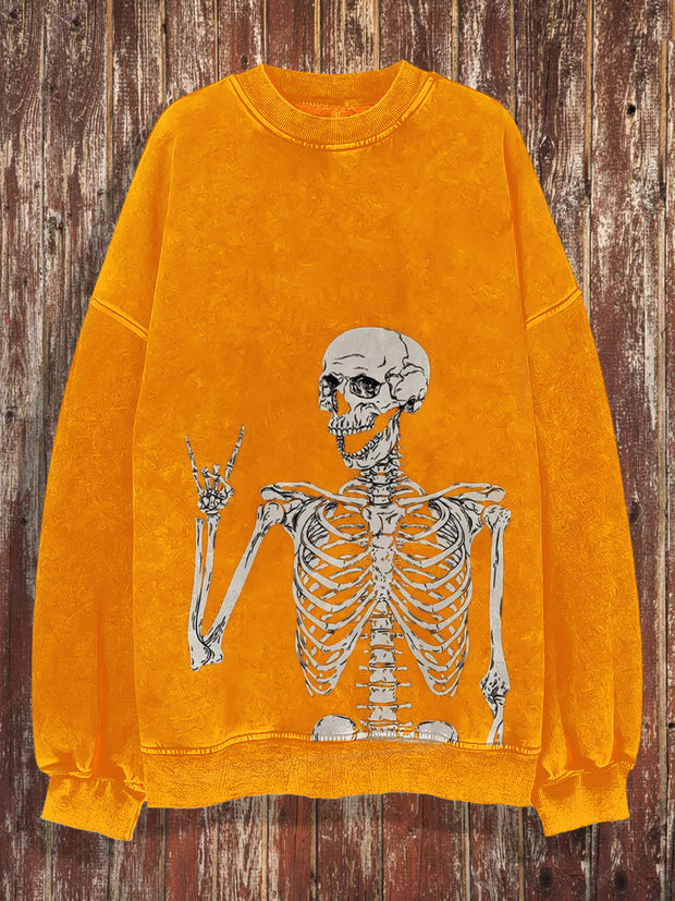 Unisex Rock Skull Print Halloween Crew Neck Casual Sweatshirt