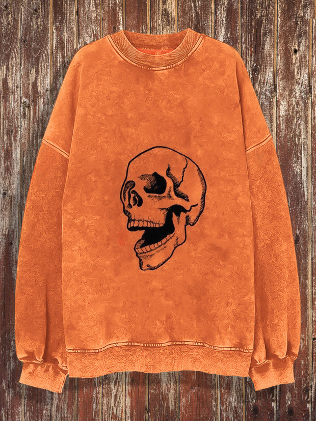 Unisex Happy Skull Print Crew Neck Casual Sweatshirt