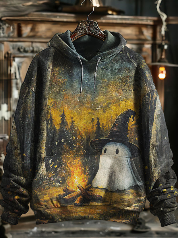 Unisex Ghost Witch Print Halloween Hooded Sweatshirt With Pocket