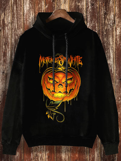 Unisex Monster Pumpkin Print Halloween Casual Hooded Sweatshirt