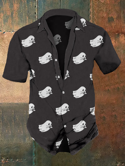 Men's Retro Dark Style Ghost Print Casual Vintage Shirt