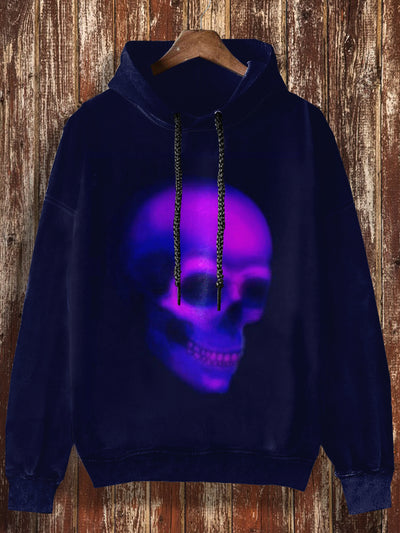 Unisex Pruple Skull Print Halloween Casual Hooded Sweatshirt