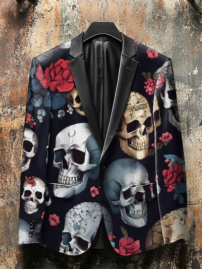 Dark Style Color Skull And Rose Print Gothic Jacket