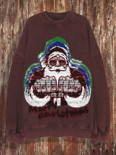 Unisex Christmas retro printed round neck casual long sleeved sweatshirt