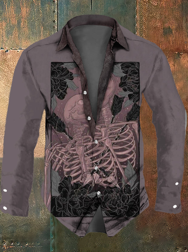 Men's Retro Dark Style Skull Lover Print Long Sleeve Shirt