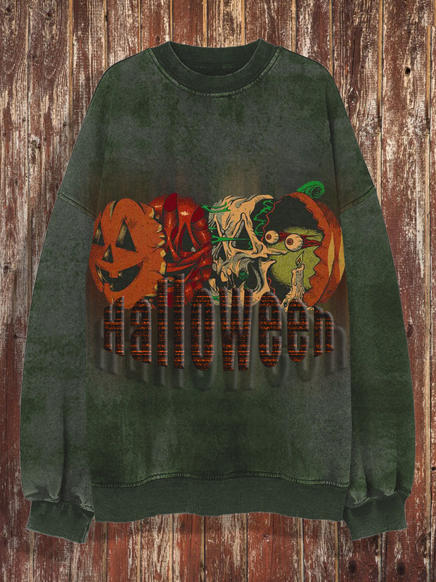 Unisex Halloween retro printed round neck casual long sleeved sweatshirt