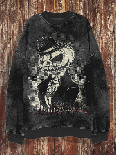 Unisex Halloween retro printed round neck casual long sleeved sweatshirt