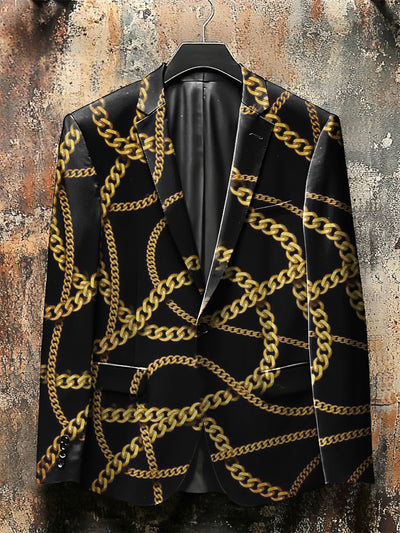 Dark Style 3D Gold Necklace Print Gothic Jacket