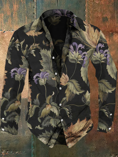 Men's Retro Dark Style Magic Plant Print Long Sleeve Shirt