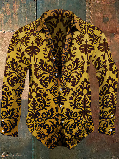 Men's Retro Dark Style Baroque Print Long Sleeve Shirt