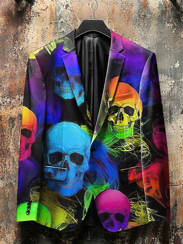 Vintage Style Colorful Skull Print Gothic Jacket