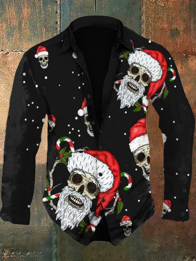 Men's Christmas Skeleton Casual Fashion Collar Long Sleeve Shirt