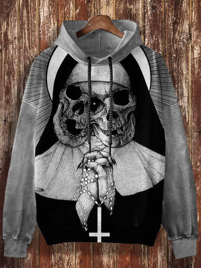 Unisex Skull Nun Print Halloween Casual Hooded Sweatshirt