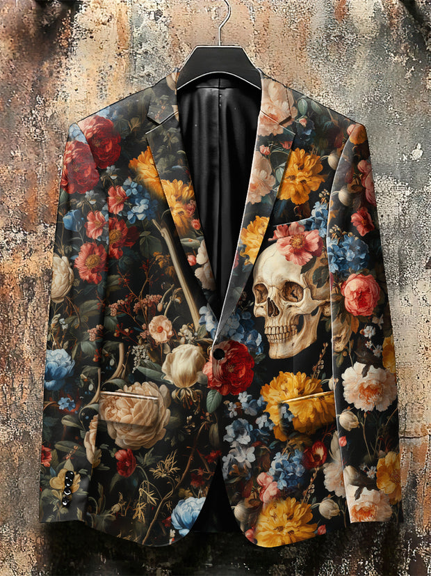 Dark Style 3D Flowers And Skull Print Gothic Jacket