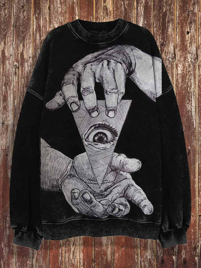 Unisex Mysterious Triangle Print Halloween Crew Neck Casual Sweatshirt