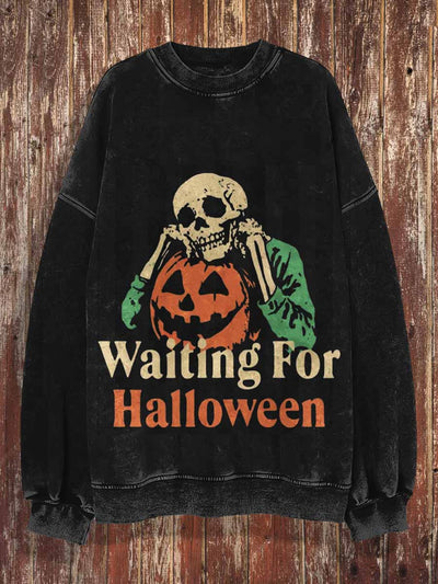 Unisex Waiting For Halloween Print Crew Neck Casual Sweatshirt