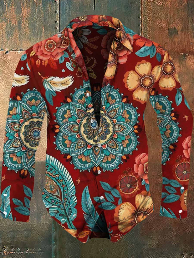 Men's Retro Ethnic Print Casual Shirt Long Sleeve