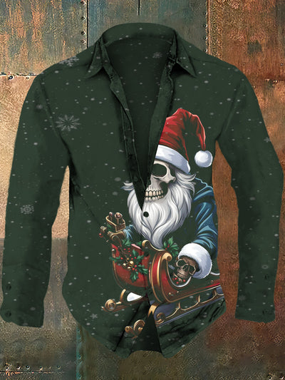 Men's Christmas Skull Retro Printed Fashion Collar Long Sleeve Shirt