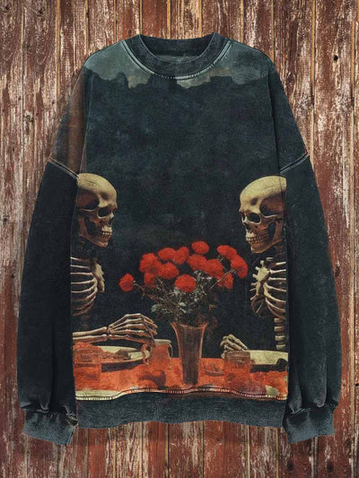 Unisex Fantasy Skull Lover Print Halloween Crew Neck Casual Sweatshirt