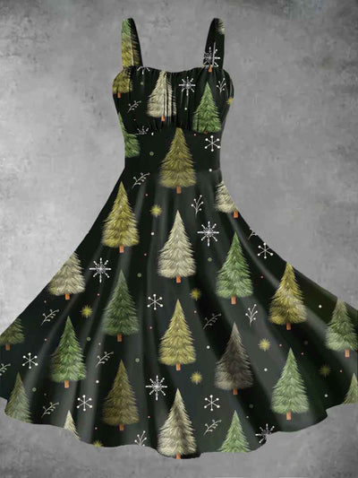 Women's Christmas Tree Print Sling Dress