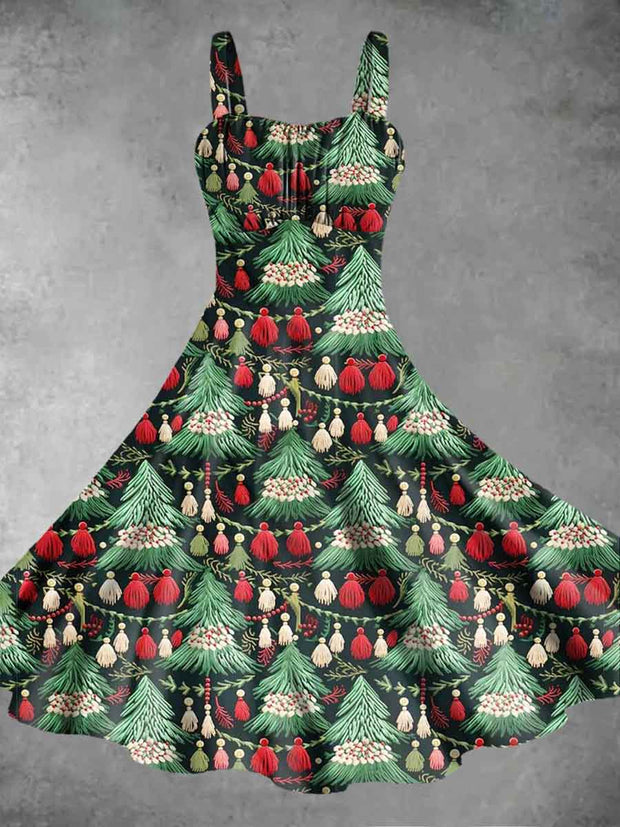 Women's Christmas Tree Print Sling Dress