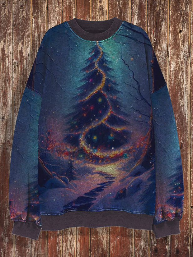 Christmas retro printed round neck casual loose long sleeved sweatshirt