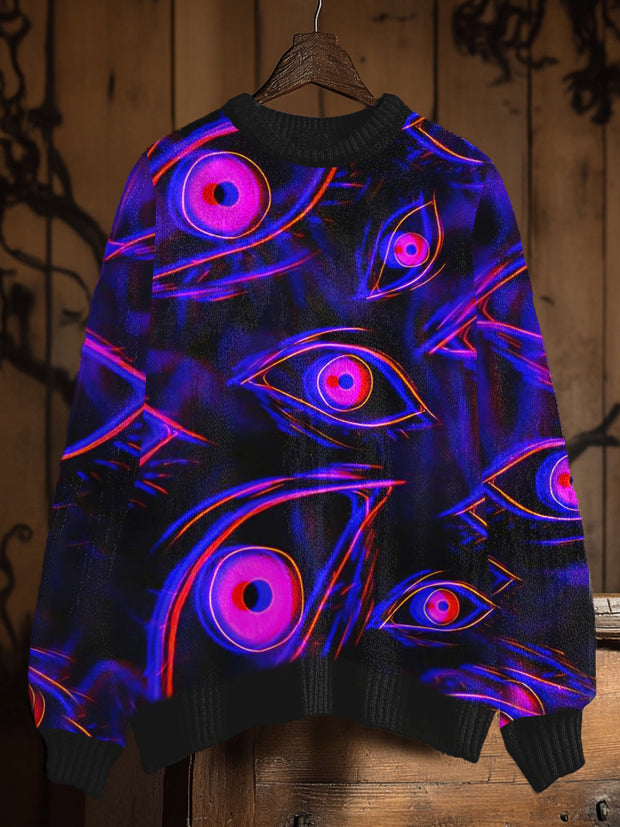 Vintage 3D Magic Eyes Art Print Casual Knit Pullover Sweater