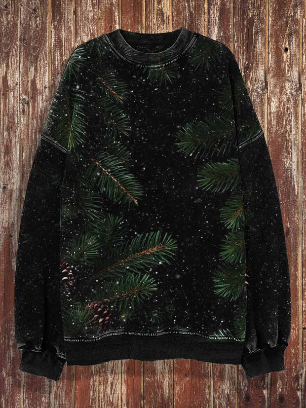 Unisex Christmas Pine Tree Print Crew Neck Casual Sweatshirt