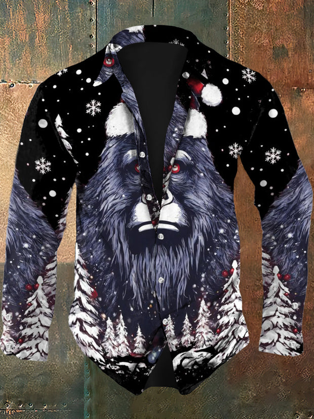 Men's Christmas Gorilla Retro Casual Fashion Collar Long Sleeve Shirt