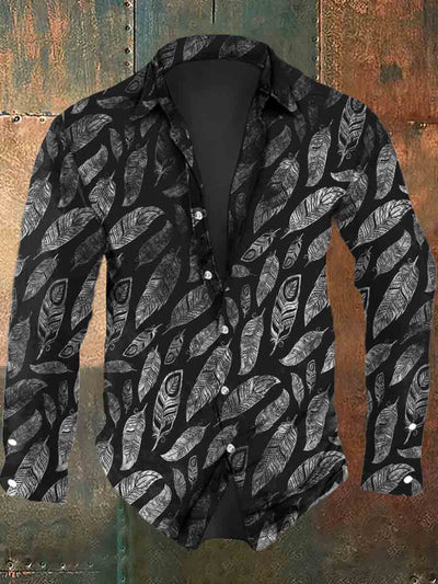 Men's Retro Leaf Print Casual Long Sleeve Shirt