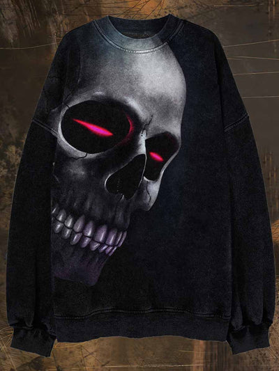 Unisex Skull Red Eye Print Halloween Crew Neck Casual Sweatshirt