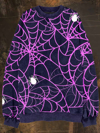 Unisex Spider Print Halloween Crew Neck Casual Sweatshirt