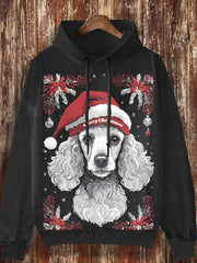 Unisex Christmas cute puppy print fashionable loose casual retro long sleeved hooded sweatshirt